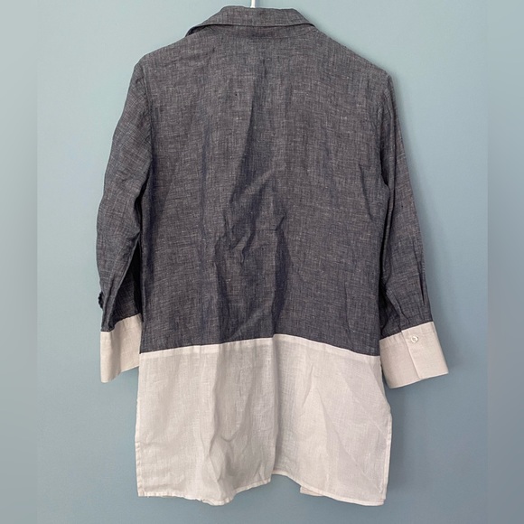 Brooks Brothers Shirt 6 Blue/White Button-up 100% Linen Long Sleeve Tunic - Picture 2 of 4